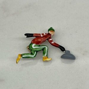 Vintage Male Curler Bonspiel Winter Sports Enamel Lapel Pin